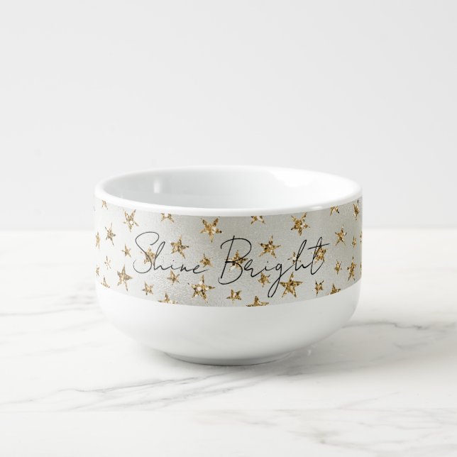 Pearl White Gold Glitter Sparkle Stars          Soup Mug (Front)