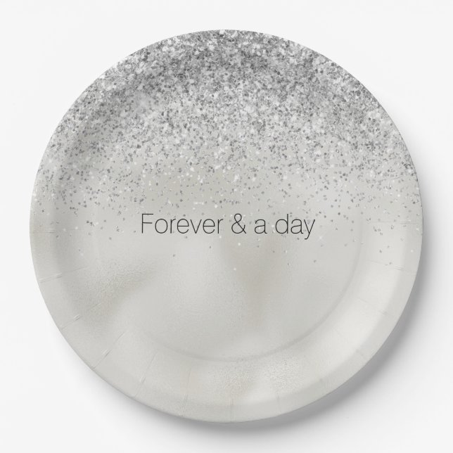 Pearl White Luxe Silver Glitter  Paper Plates (Front)