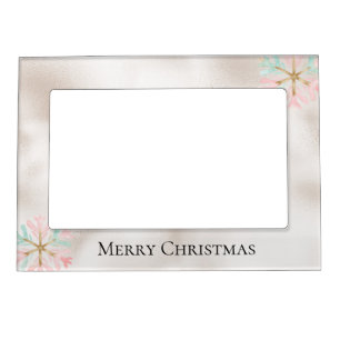 Pearl White Mint Pink Christmas Snowflakes Magnetic Frame