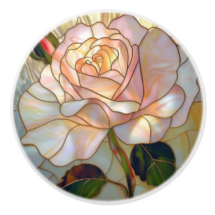 Pearl White Pink Gold Rose Stained Glass Aesthetic Ceramic Knob