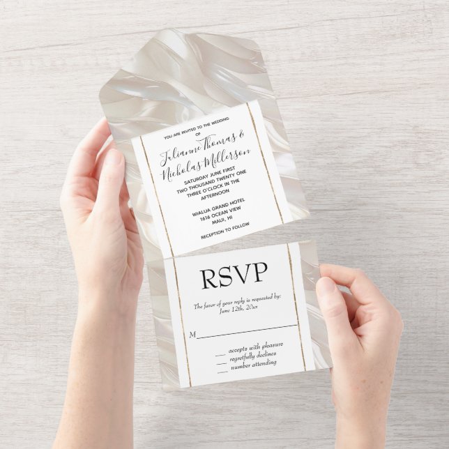 Pearl White Shell Abstract All In One Invitation (Tearaway)