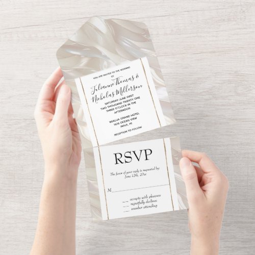 Pearl White Shell Abstract All In One Invitation