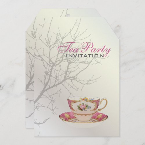 Pearl White Wedding Tree Love Birds Bridal Party Invitation