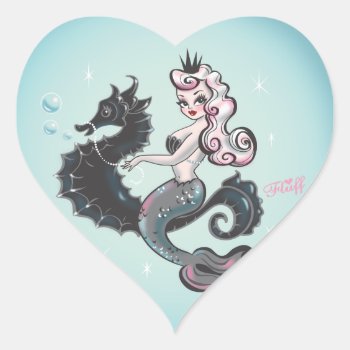 Pearla Mermaid Heart Stickers by FluffShop at Zazzle
