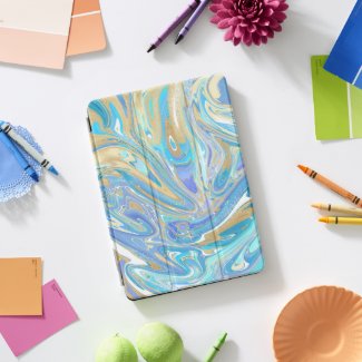 Pearlescent Aqua & Gold Liquid Marble