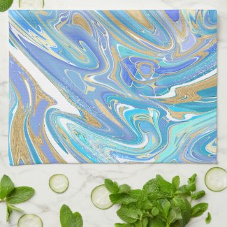 Pearlescent Aqua & Gold Liquid Marble