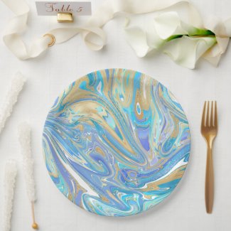 Pearlescent Aqua & Gold Liquid Marble