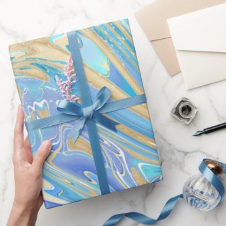 Pearlescent Aqua & Gold Liquid Marble