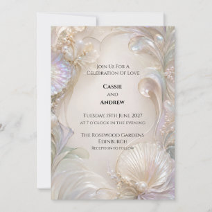 Pearlescent Ivory Shell Floral Wedding Invitation
