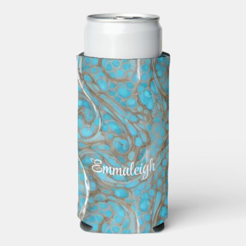 Pearlescent Marble Stone Monogram Seltzer Can Cooler