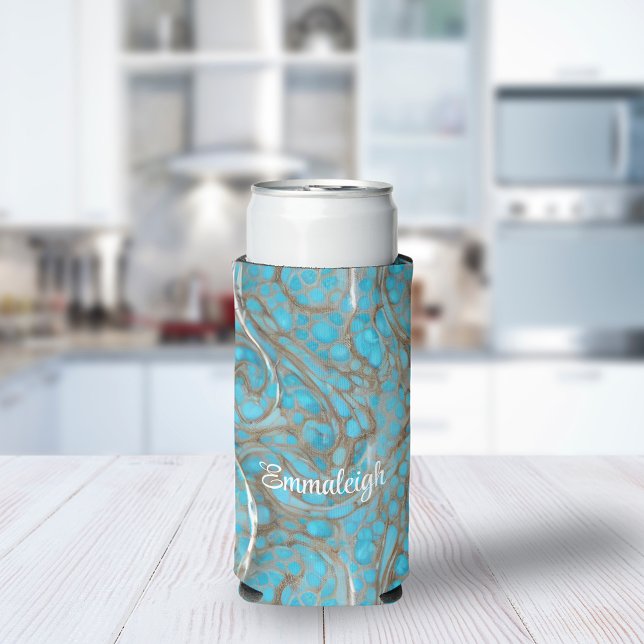 Pearlescent Marble Stone Monogram Seltzer Can Cooler (Creator Uploaded)
