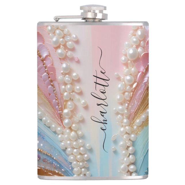 Pearlescent Painted Pearls Shells  Flask (Front)