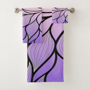 Pearlescent Purple Creative Leave Pattern  Bath Towel Set