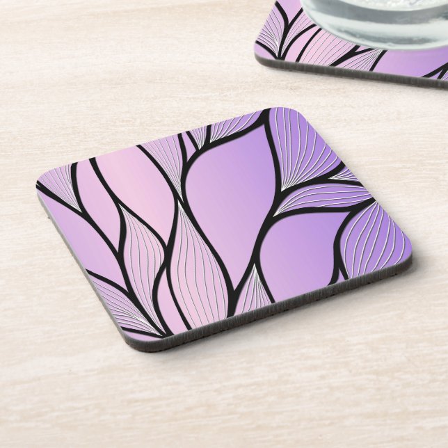 Pearlescent Purple Creative Leave Pattern  Beverage Coaster (Left Side)