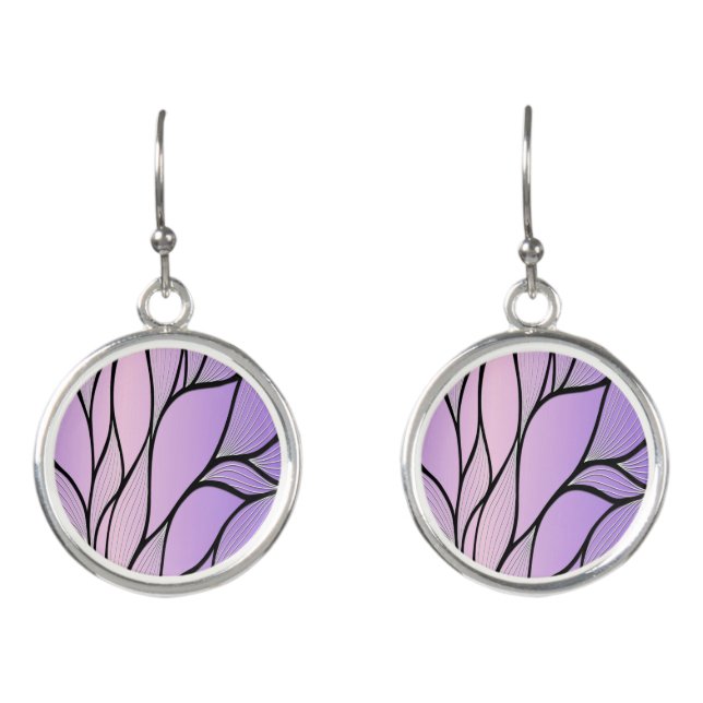 Pearlescent Purple Creative Leave Pattern  Earrings (Front)