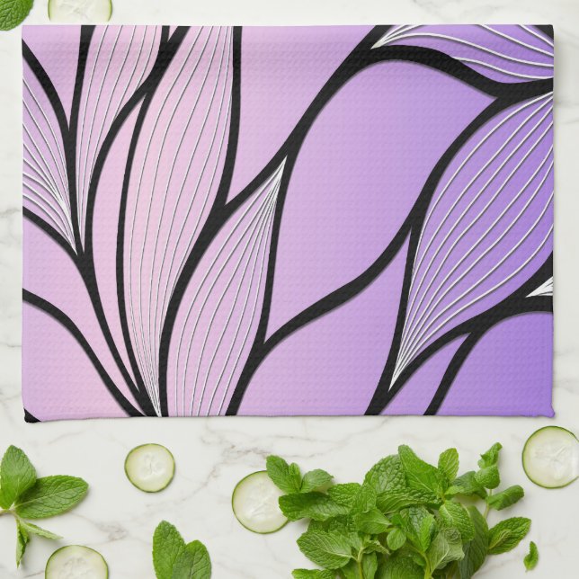 Pearlescent Purple Creative Leave Pattern  Kitchen Towel (Folded)