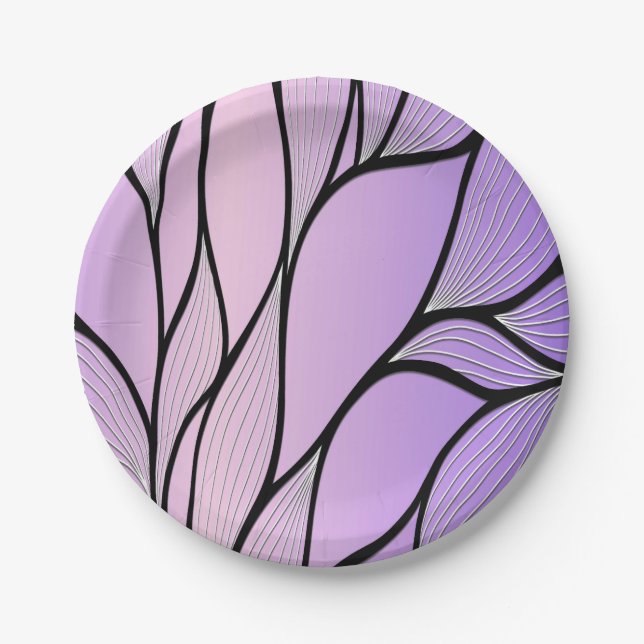 Pearlescent Purple Creative Leave Pattern  Paper Plates (Front)