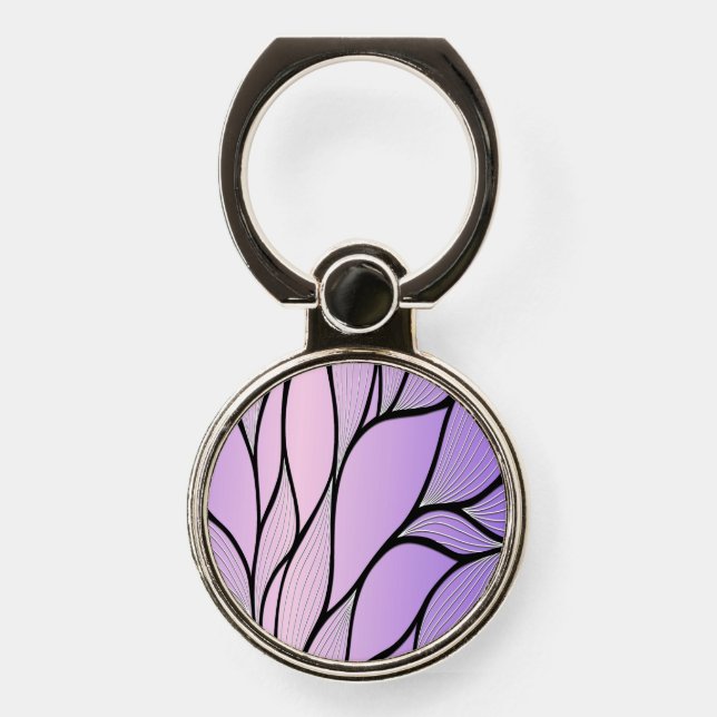 Pearlescent Purple Creative Leave Pattern  Phone Ring Stand (Front)