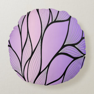 Pearlescent Purple Creative Leave Pattern  Round Pillow