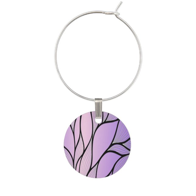 Pearlescent Purple Creative Leave Pattern  Wine Charm (Front)