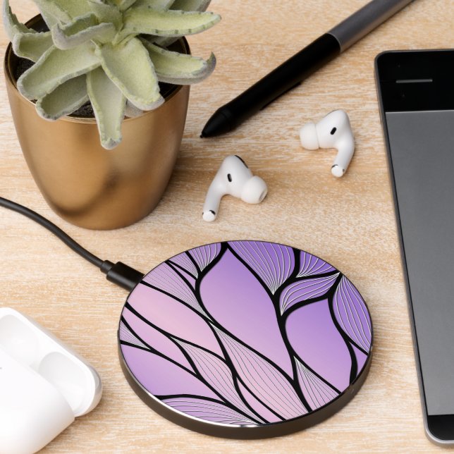 Pearlescent Purple Creative Leave Pattern  Wireless Charger (Desk 2)