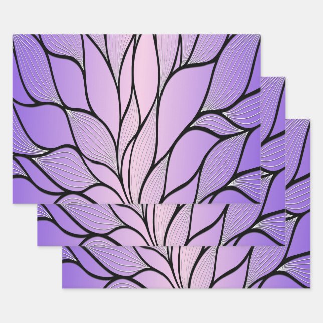 Pearlescent Purple Creative Leave Pattern  Wrapping Paper Sheets (Set)