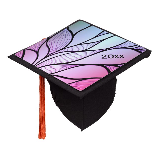 Pearlescent Purple Creative Leave Pattern Year Graduation Cap Topper (Angled)