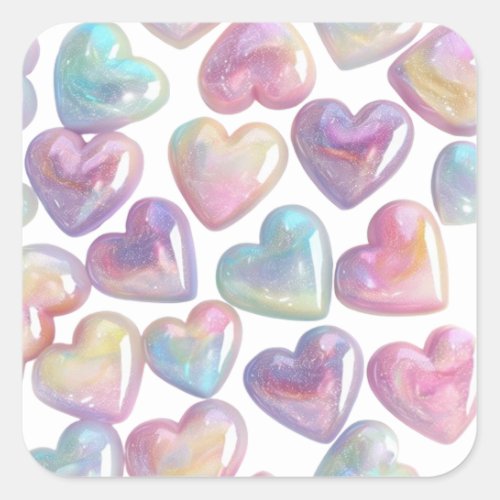 Pearlized Hearts  Square Sticker