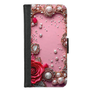 Pearls and a Detailed Red Rose iPhone 8/7 Wallet Case