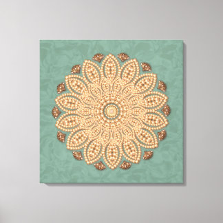 Pearls and Diamonds Mandala on Aqua Canvas Print