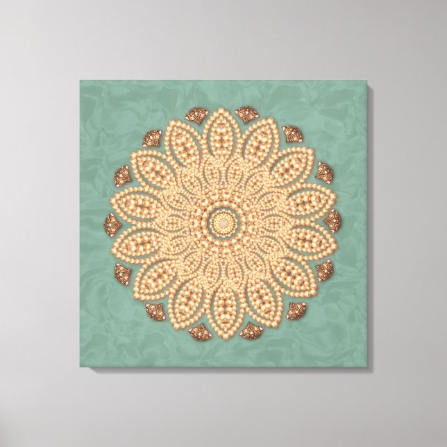 Pearls and Diamonds Mandala on Aqua Canvas Print (Front)