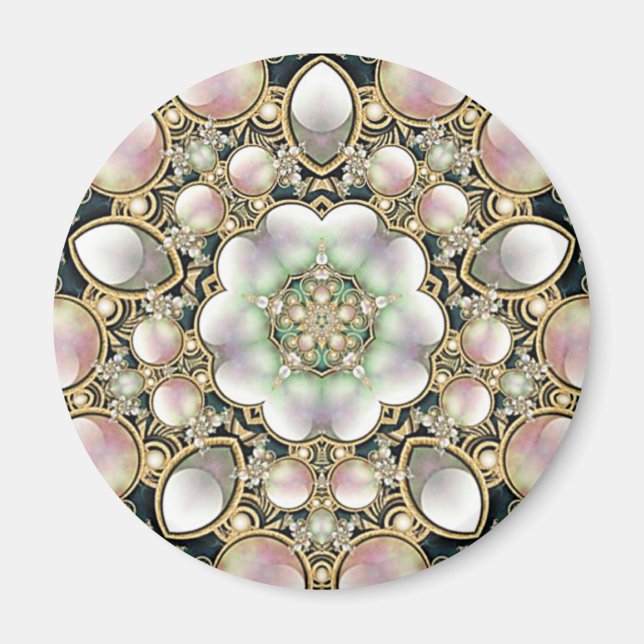 Pearls and Gold Kaleidoscope Magnet (Front)