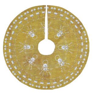 Pearls and Gold - Metallic Christmas Angel of Joy Brushed Polyester Tree Skirt