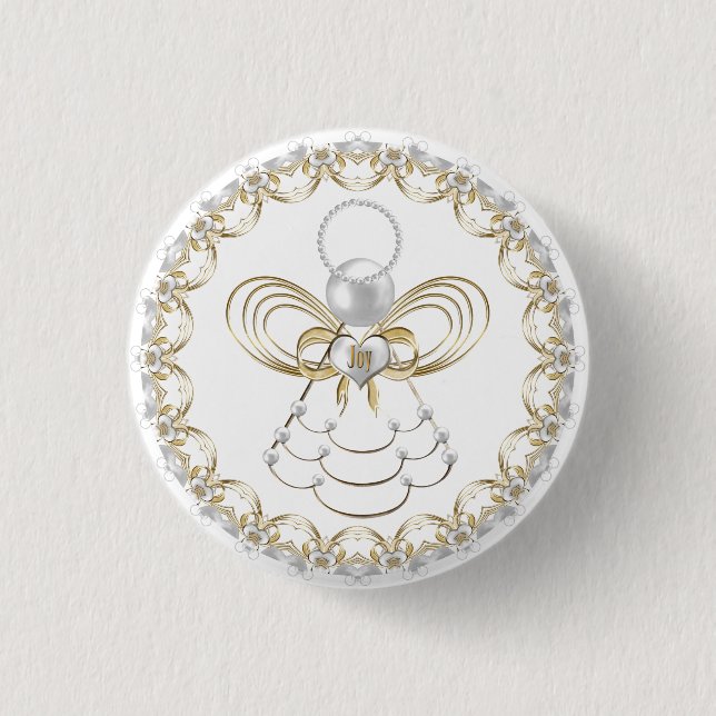 Pearls and Gold - Metallic Christmas Angel of Joy Button (Front)