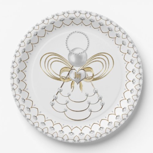 Pearls and Gold _ Metallic Christmas Angel of Joy Paper Plates