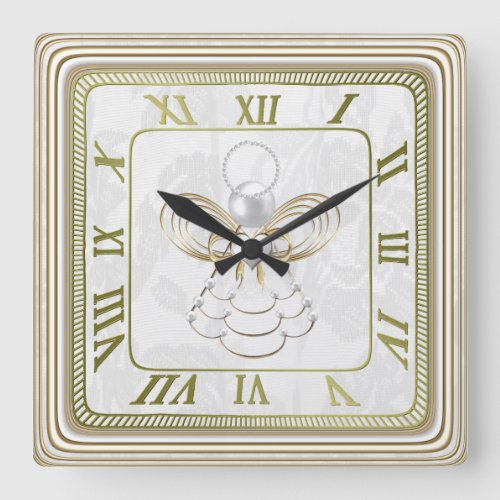 Pearls and Gold _ Metallic Christmas Angel of Joy Square Wall Clock