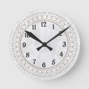 Pearls and Gold - Metallic Filigree on Lace Round Clock