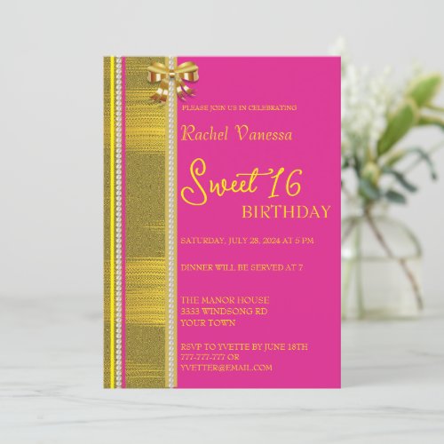 Pearls and Gold Sweet 16 Invitation