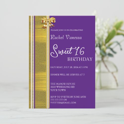 Pearls and Gold Sweet 16 Invitation