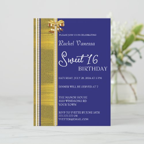 Pearls and Gold Sweet 16 Invitation