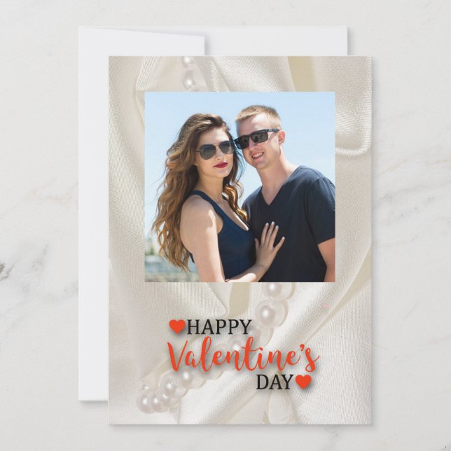 Pearls and Hearts with Personal Photo Holiday Card (Front)