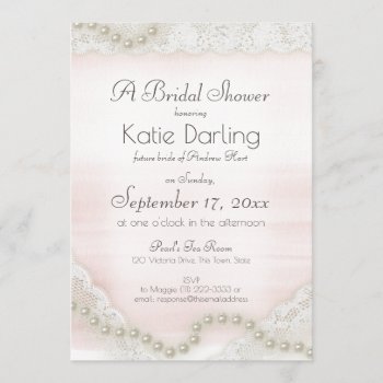 Pearls And Lace Blush Bridal Shower Invitation by happygotimes at Zazzle