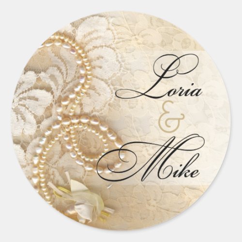 Pearls and Lace Favor  eggshell Classic Round Sticker