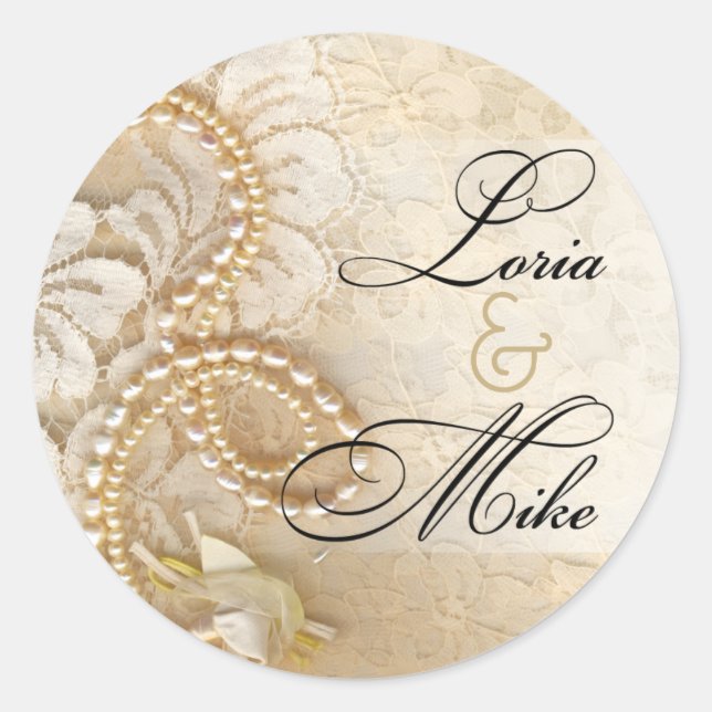 Pearls and Lace Favor | eggshell Classic Round Sticker (Front)