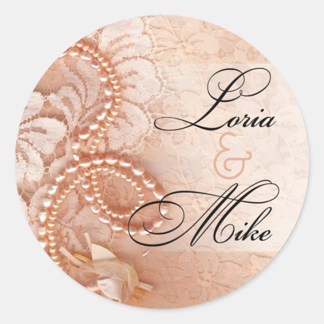 Pearls and Lace Favor | perfect peach Classic Round Sticker (Front)