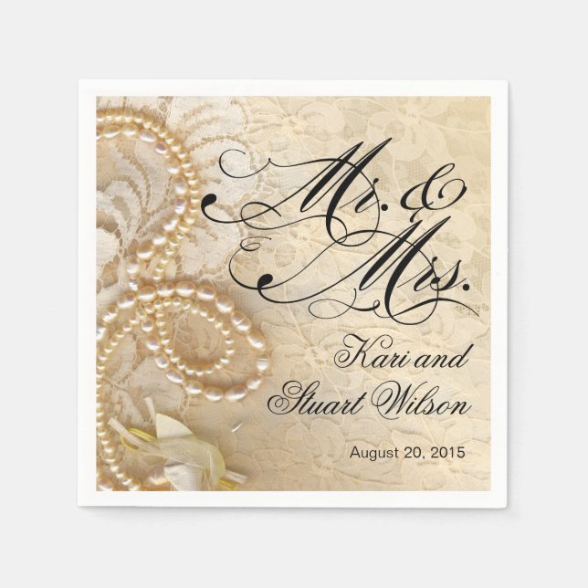 Pearls and Lace Mr. & Mrs. | ivory Paper Napkins (Front)