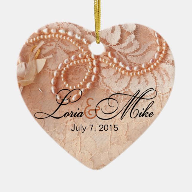 Pearls and Lace Photo | perfect peach Ceramic Ornament (Front)