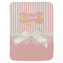 Pearls and Lace Pink Stripes Cream Bow and Name