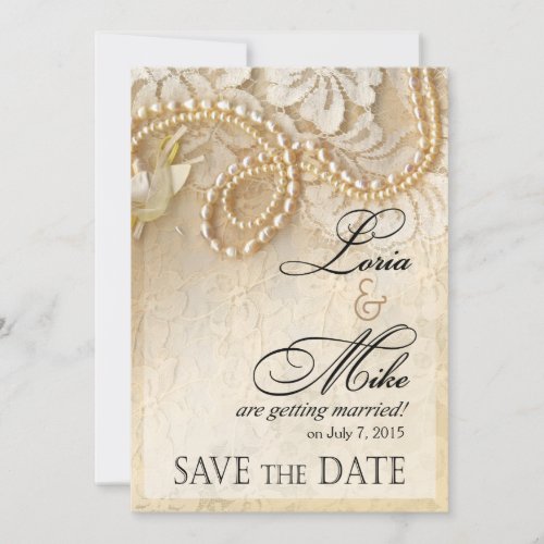 Pearls and Lace Save the Date  eggshell