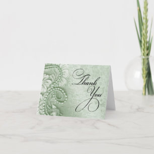 Pearls and Lace Thank You mint green Card